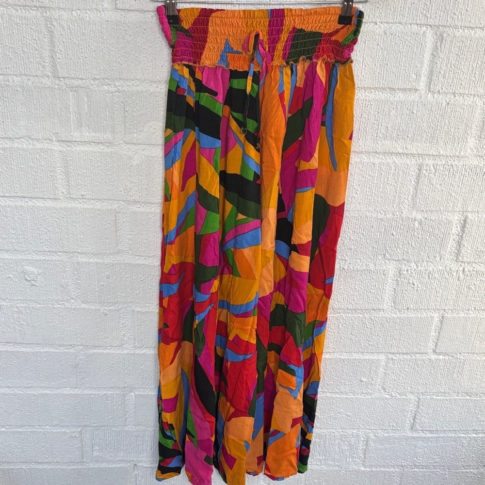 True Destinations Resort Wear Wide Leg Flare Colorful Abstract High Rise Pants